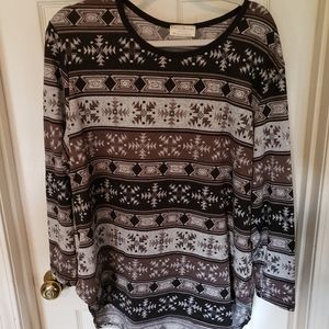 NWOT Plus Size 2X Bobbie Brooks Geometric Long Sleeve Top Black n Gray